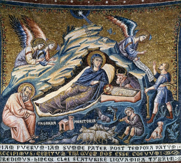 Narození Kristovo - mozaika z římského chrámu Santa Maria di Trastevere, Pietro Cavallini 1293